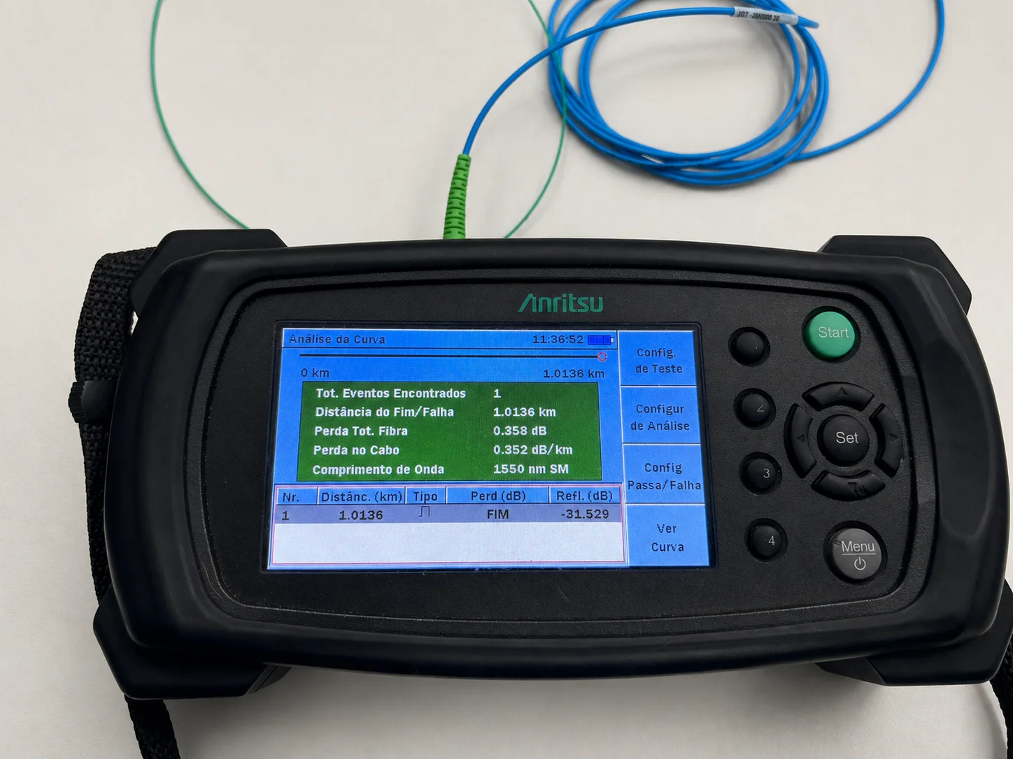Equipamento Anritsu executando medição OTDR