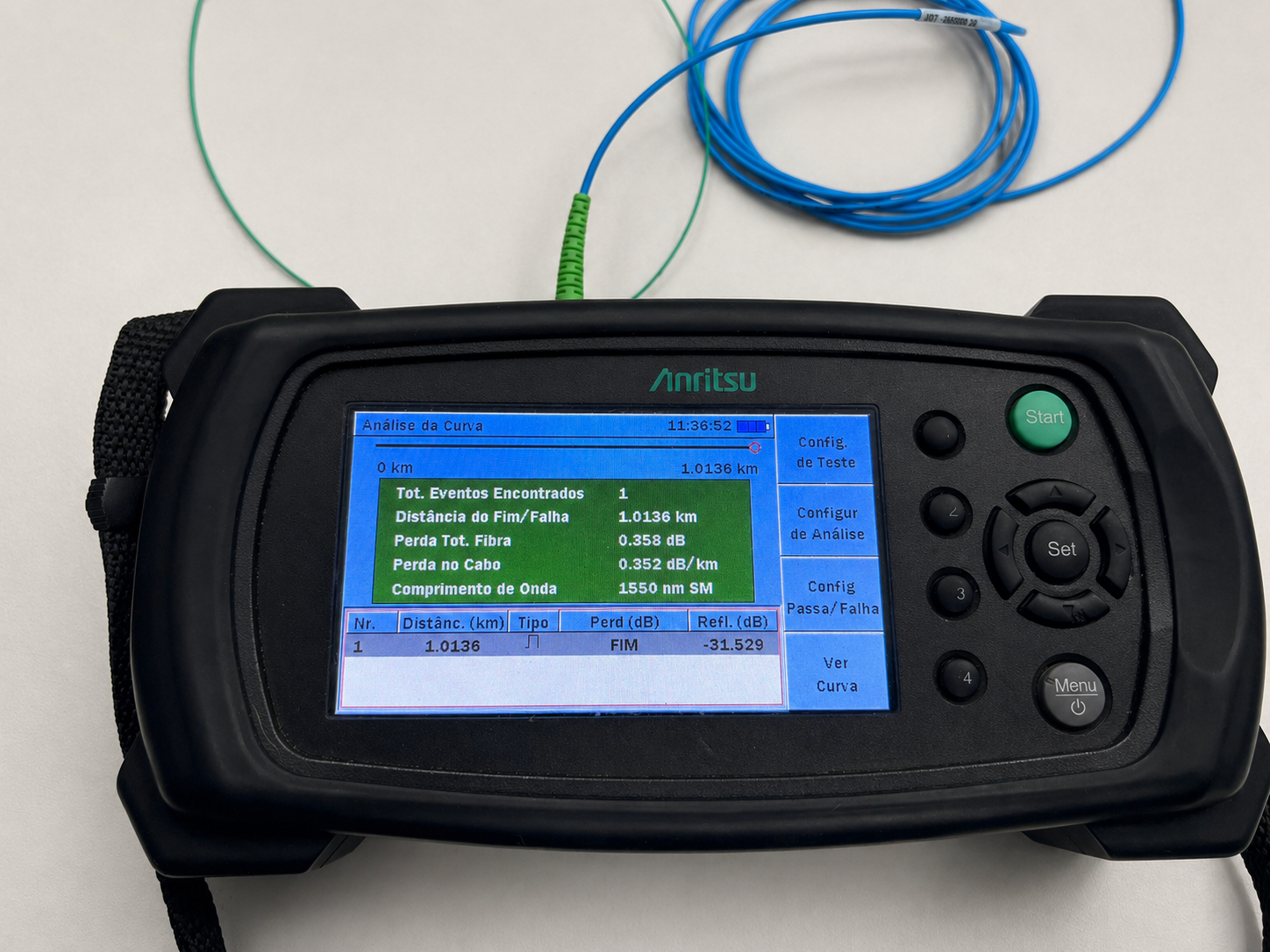 Equipamento Anritsu executando medição OTDR